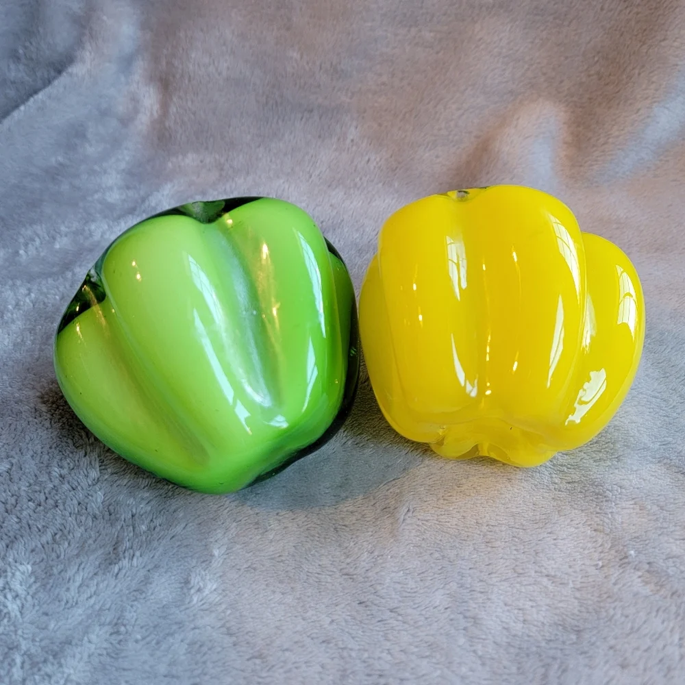 Murano Glass Bell Peppers Green Yellow Decorative Kitchen Farm MCM Decor